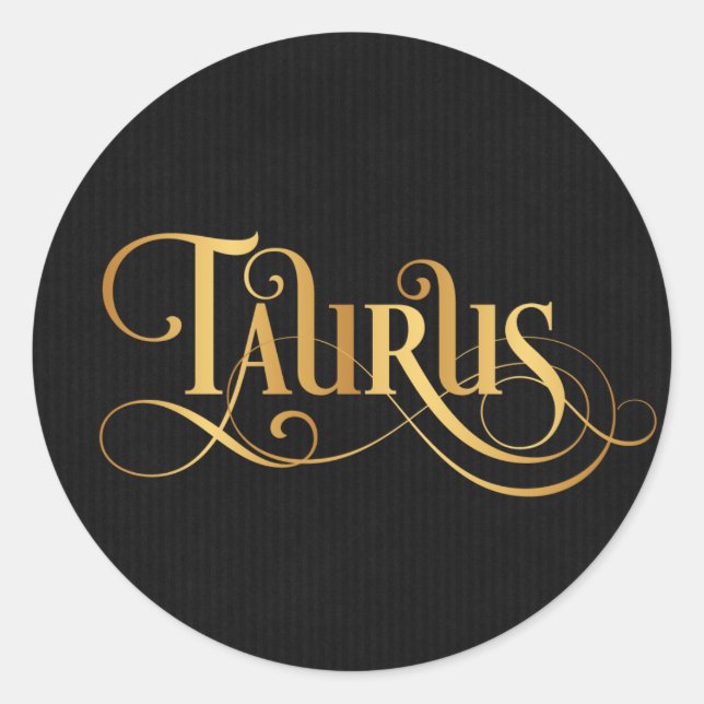 Sticker Rond Panneau tourbillonnant Zodiac Taurus Gold sur Noir (Devant)
