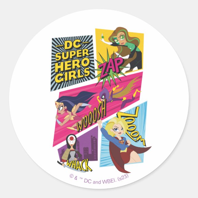 Sticker Rond Panneaux d'action pour filles Super Hero DC (Devant)