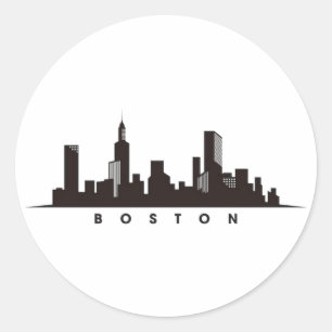 Sticker Rond Panorama de la ville de Boston, skyline de Boston