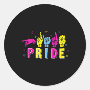 Sticker Rond Pansexual ASL Pride Pan Rainbow Sign Language sour