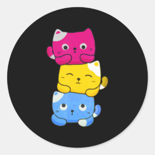 Sticker Rond Pansexual Kawaii Cat Anime Art mignonne Pan Pride 
