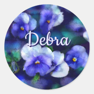 Sticker Rond Pansies bleues Pansy Fleur Floral Personnalisé