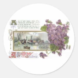 Sticker Rond Pansies et Serene Vignette Anniversaire Vintage