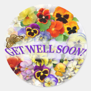 Sticker Rond Pansy Beauty avec papillon Get Well