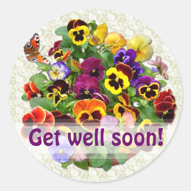 Sticker Rond PANSY BEAUTY ~ "Get well" Enveloppe Sealers (Devant)