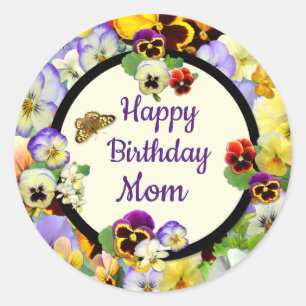 Sticker Rond Pansy Design Anniversaire pour maman