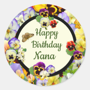 Sticker Rond Pansy Design Anniversaire pour Nana