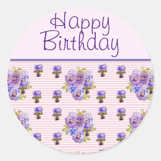 Sticker Rond Pansy Flower rose Frappe floral Joyeux anniversair (Devant)