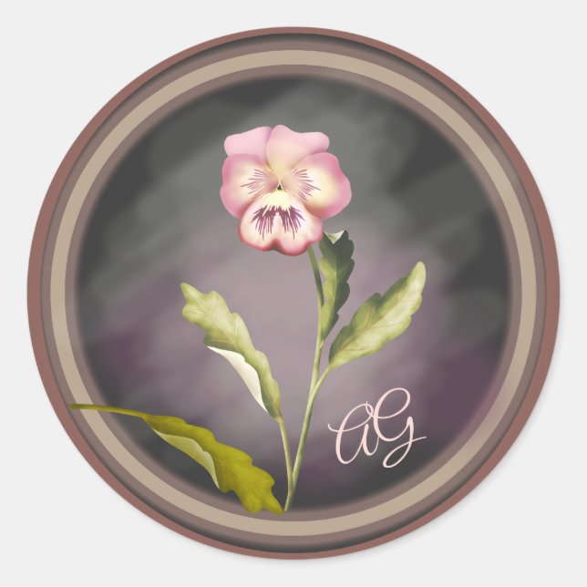 Sticker Rond Pansy peint avec initiales (Devant)