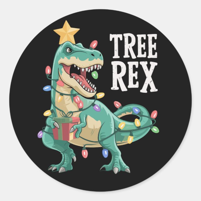 Sticker Rond Pantalon de pyjama Christmas Dinosaur Tree Rex Xma (Devant)