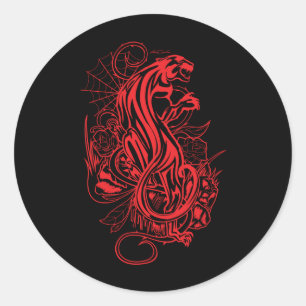 Sticker Rond Panthère Rouge Style Tatouage Gothique Gras Art So