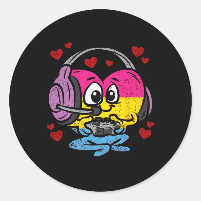 Sticker Rond Panual Heart Pride Lgbt-q Retro Jeu vidéo (Devant)