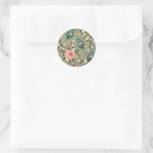 Sticker Rond Paon de mariage botanique   Art floral vintage