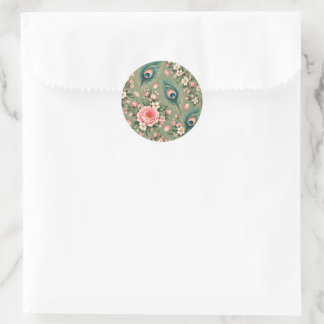 Sticker Rond Paon de mariage botanique | Art floral vintage