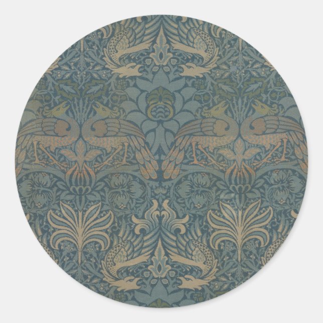 Sticker Rond Paon et Dragon par William Morris (Devant)