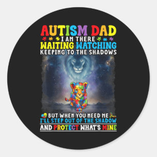 Sticker Rond Papa Autisme Lion Protecteur Soutien Aime Autiste
