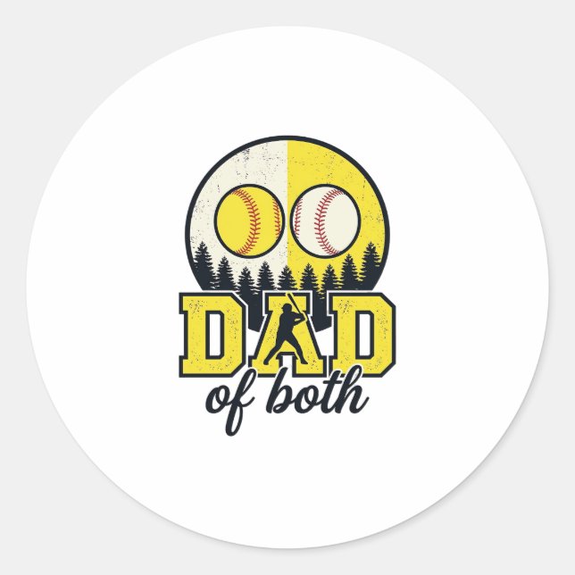 Sticker Rond Papa Baseball Softball des Deux Conception Vectori (Devant)