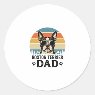 Sticker Rond Papa Boston Terrier Conception de chien vintage_1