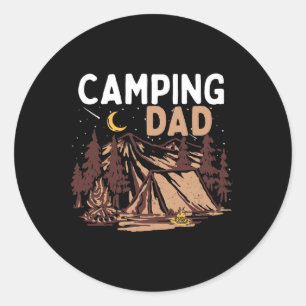 Sticker Rond Papa campeur en camping joyeuse fête des pères feu