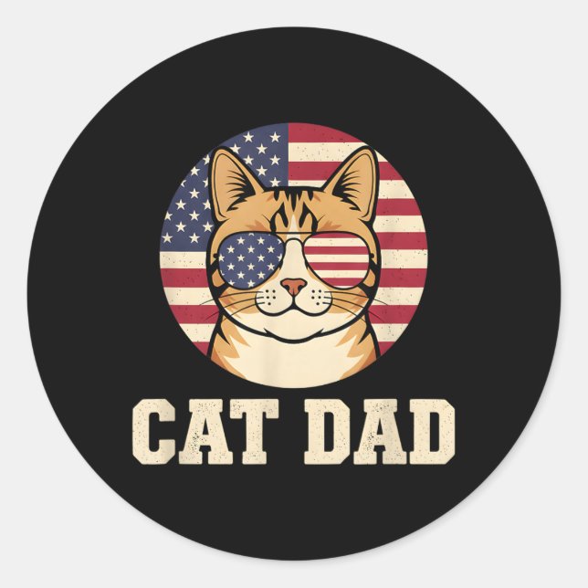 Sticker Rond Papa Chat Drapeau Américain Propriétaire de Chat P (Devant)