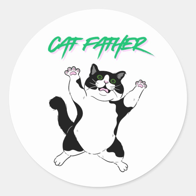 Sticker Rond Papa Chat Drôle (Devant)