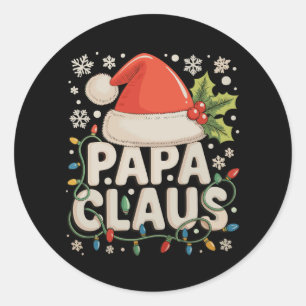 Sticker Rond Papa Claus Lumières de Noël Famille assortie Santa