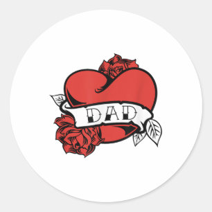 Sticker Rond Papa Coeur Tattoo Valentines Jour Fête des pères A