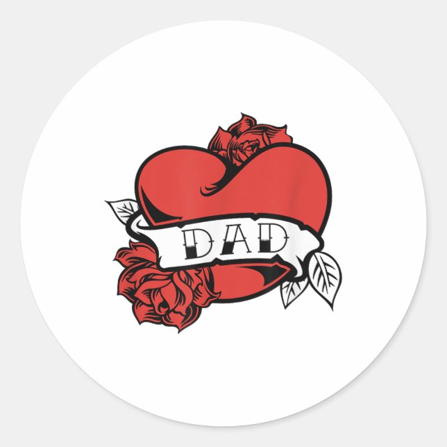 Sticker Rond Papa Coeur Tattoo Valentines Jour Fête des pères A (Devant)