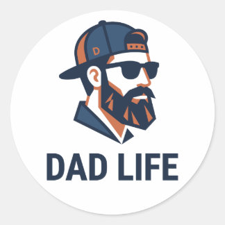 Sticker Rond Papa Cool avec Lunettes de Soleil Casquette