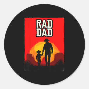 Sticker Rond Papa cool père et fils coucher de soleil western 