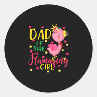 Sticker Rond Papa De Flamazing Fille Mignonne Flamant rose Papa
