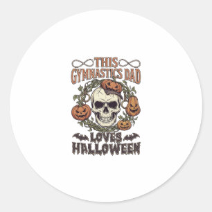 Sticker Rond Papa de gymnastique aime Halloween crâne citrouill