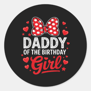 Sticker Rond Papa De L'Anniversaire Fille Cute Rose Bow Famille