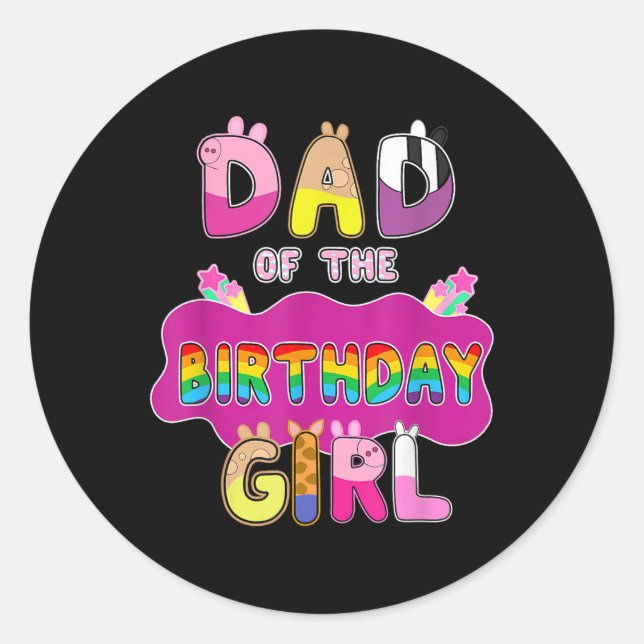 Sticker Rond Papa De L'Anniversaire Fille Famille Pig Party Déc (Devant)