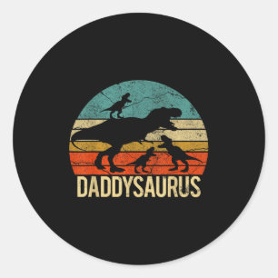 Sticker Rond Papa Dinosaure Daddysaurus 3 Trois Enfants Noël Ch