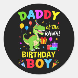 Sticker Rond Papa du garçon qui fête son anniversaire T-Rex drô