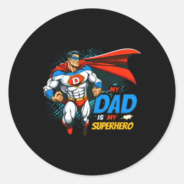 Sticker Rond Papa Est Mon Superhero Enfants Cool Fête des pères (Devant)