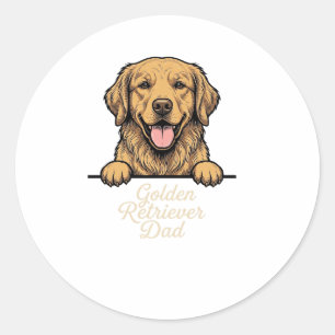 Sticker Rond Papa Golden Retriever Gravure Vintage