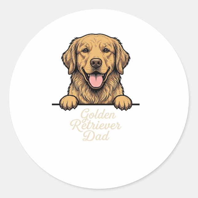 Sticker Rond Papa Golden Retriever Gravure Vintage (Devant)