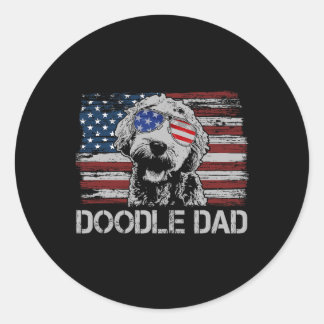 Sticker Rond Papa Goldendoodle Chien Drapeau américain 4 juille