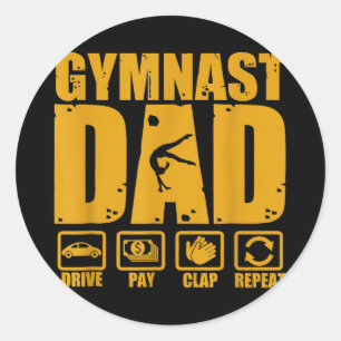 Sticker Rond Papa gymnaste drôle conduire payer applaudir répét