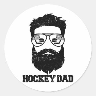 Sticker Rond Papa hockey drôle cheveux décoiffés barbe Papa hoc
