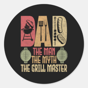 Sticker Rond Papa L'Homme Le Mythe Le Grill Master Bbq Party Rb