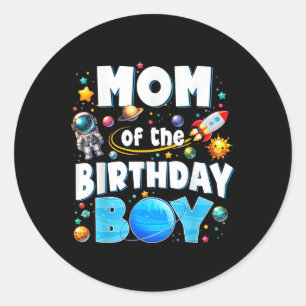 Sticker Rond Papa Maman De L'Anniversaire Garçon Astronaut Espa