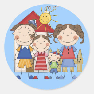 Sticker Rond Papa, Maman, Grande Soeur, Petit Frère Famille