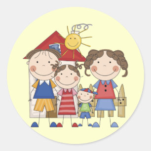 Sticker Rond Papa, Maman, Grande Soeur, Petit Frère Famille