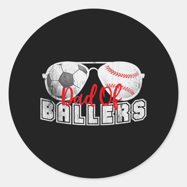 Sticker Rond Papa of Ballers Baseball Soccer Fête des pères (Devant)