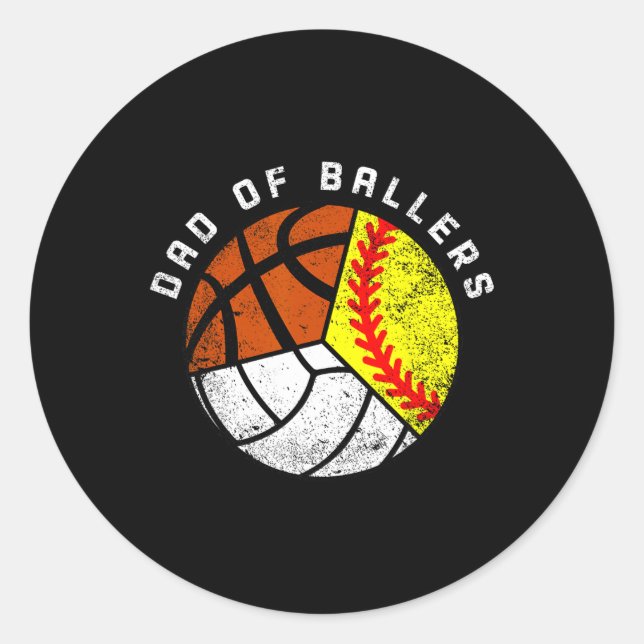 Sticker Rond Papa Of Ballers Fun Softball Volleyball Basketball (Devant)