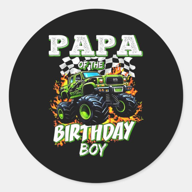 Sticker Rond Papa Of The Birthday Boy Monster Truck Birthday Ki (Devant)