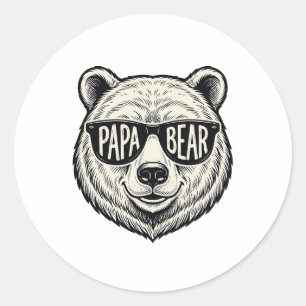 Sticker Rond Papa ours Lunettes de soleil Ours Tête Vector Desi